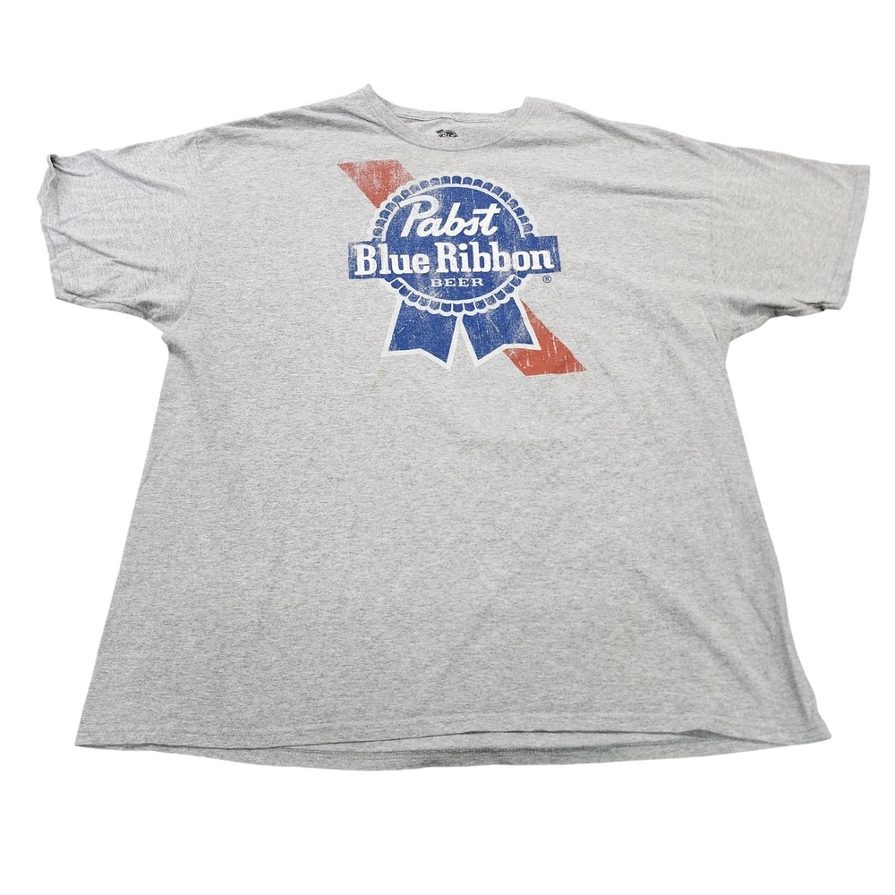 Pabst Blue Ribbon Shirt Mens 2XL Gray Logo Graphic Tee Beer Brewery Bar Pub